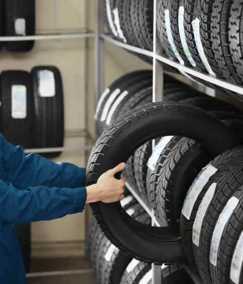 taking tire from shelf